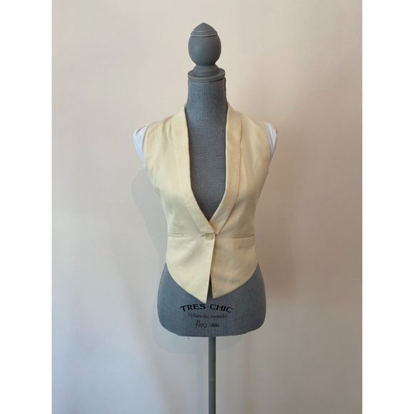 BCBGMaxAzria Women Bailey Vest Cap Sleeve Shawl Collar Welt Pockets Cream 2XS - Picture 4 of 13